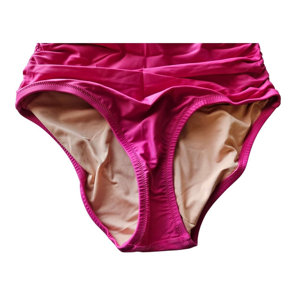 J. Crew Women's 8 Swimsuit 1 Piece V-Neck Ruffled Ruched Radiant Fuchsia NEW NWT - Picture 3 of 8